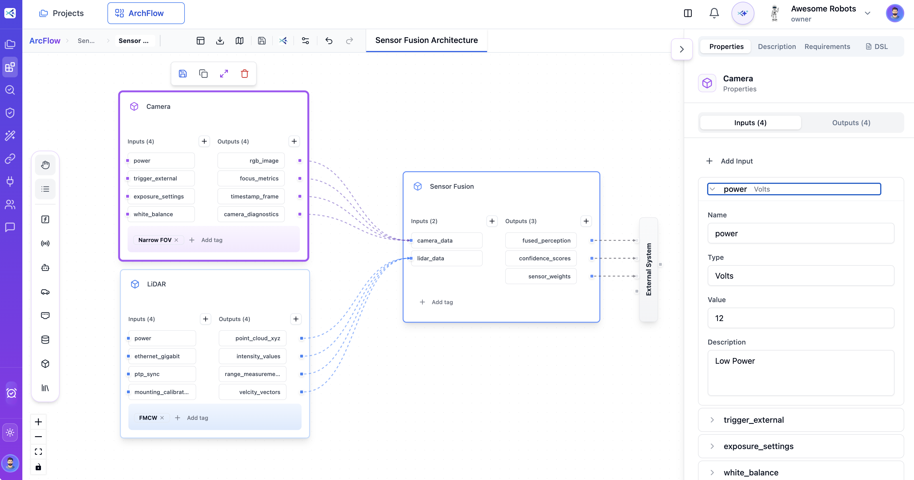 ArchFlow Properties Panel - Detailed component properties and configuration
