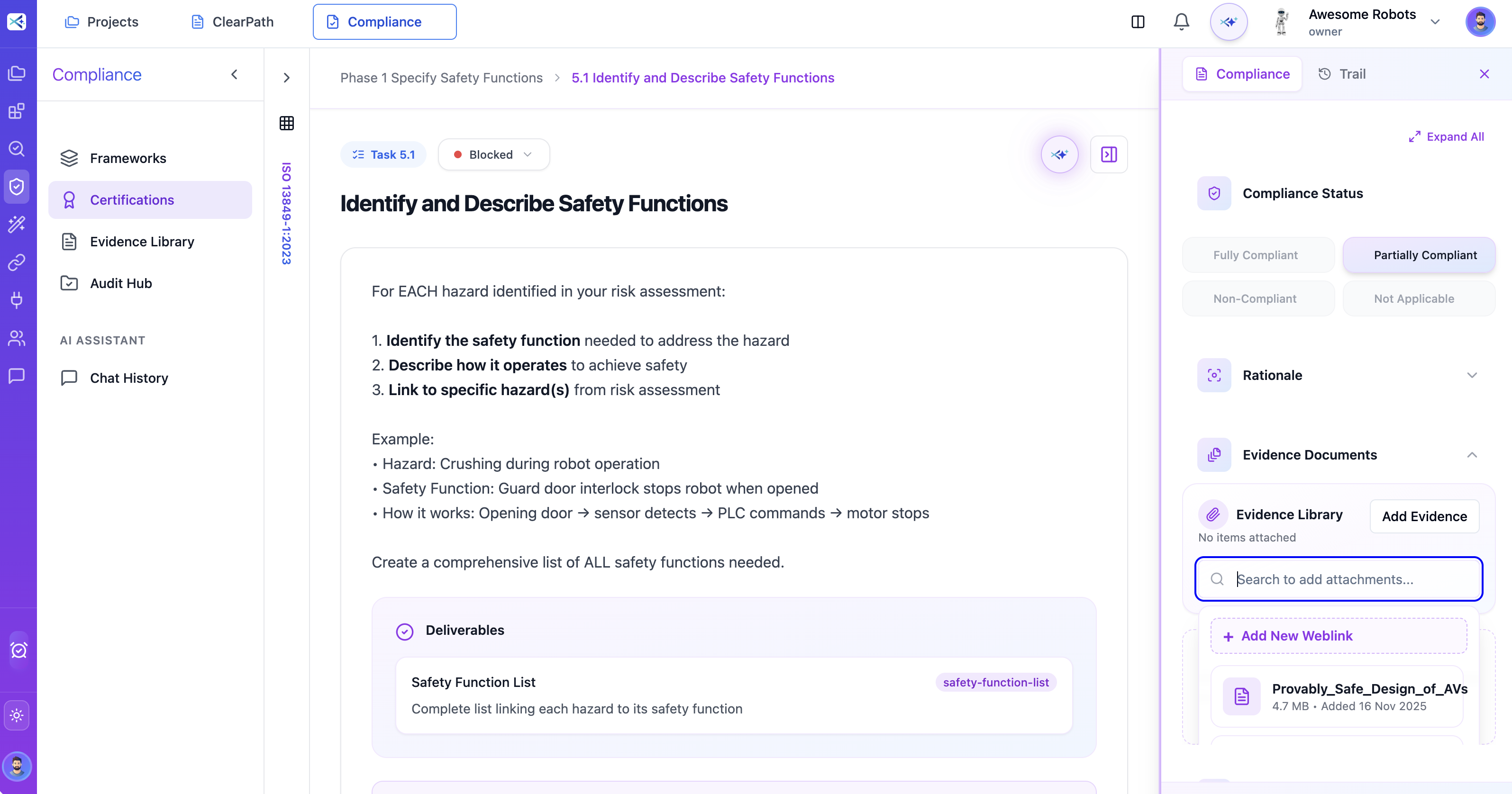 Compliance - Safety Functions Documentation